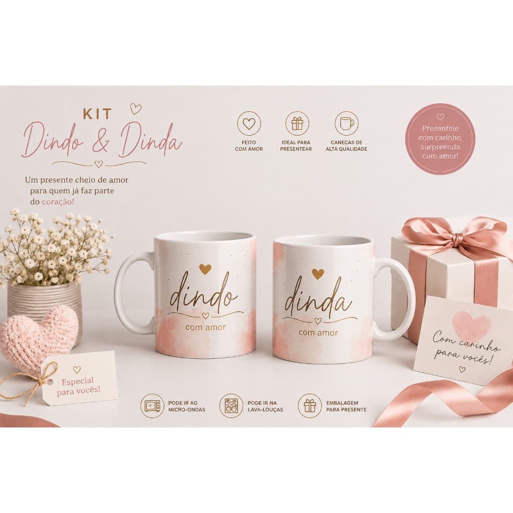 kit caneca dindo e dinda, padrinhos e madrinhas personalizado de cerâmica