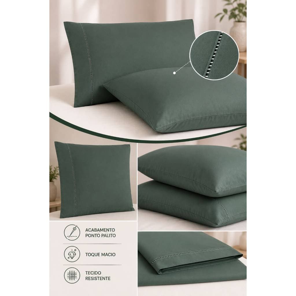 4 Fronhas Toque Aveludado 400 Fios Com 1, 2  ou  04 Unidades Ponto Palito Kit Promoção Hotel Pousada