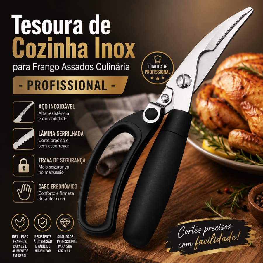 Tesoura de Cozinha Inox para Frango Assados Culinária - Profissional