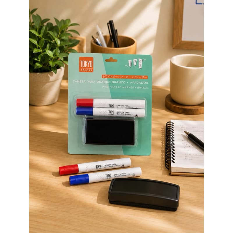 KIT 2 CANETAS PARA QUADRO BRANCO + APAGADOR
