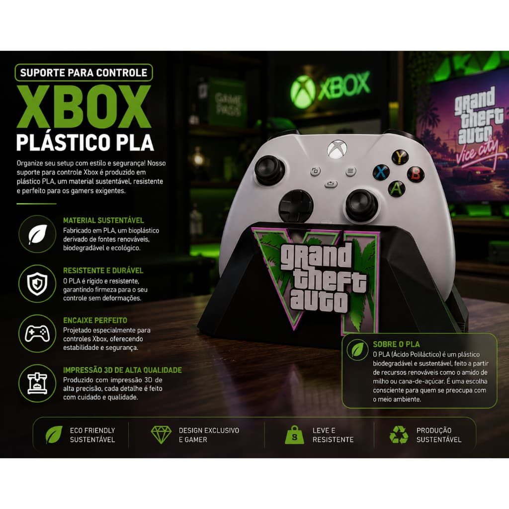 Suporte Controle Gamer PS5 & XBOX - Lançamento Premium 3D + brinde Chaveiro
