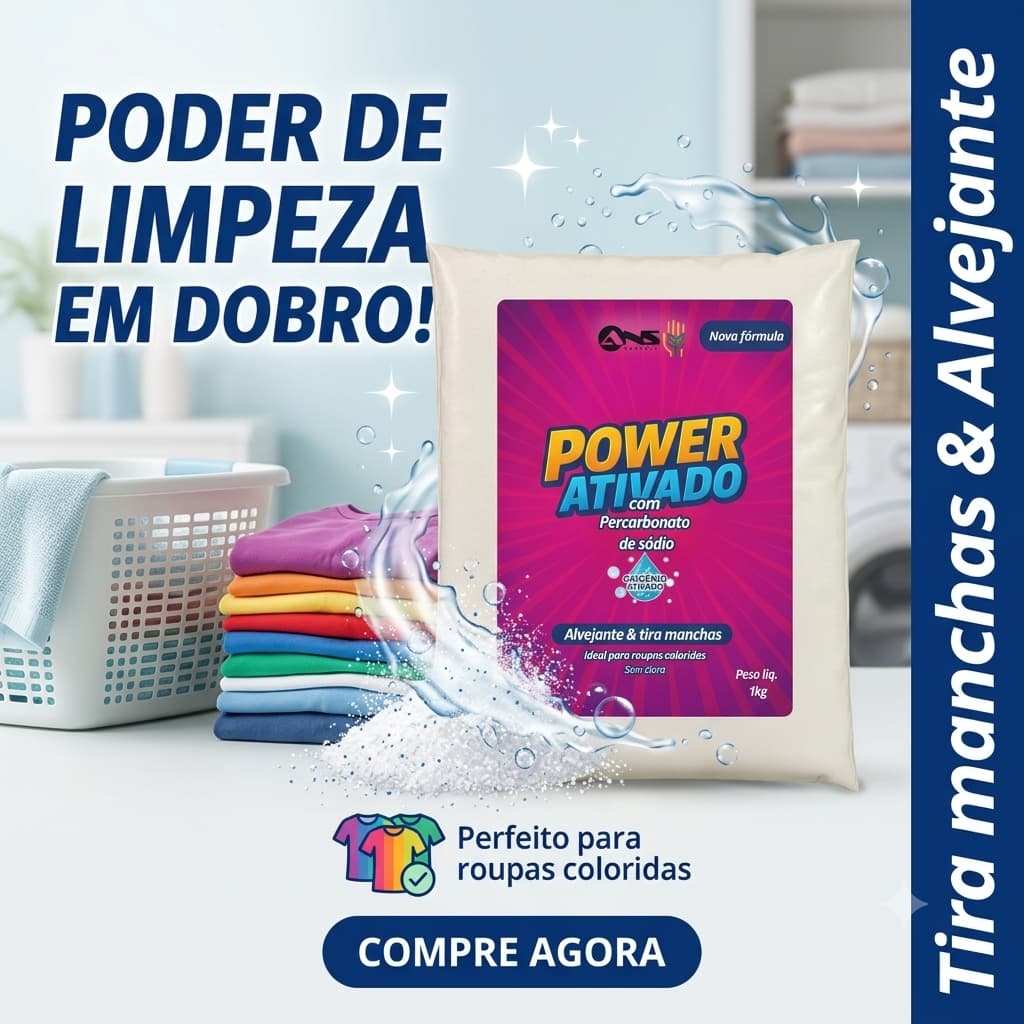 Percarbonato Alvejante Power Ativado 1kg para roupas como novas.