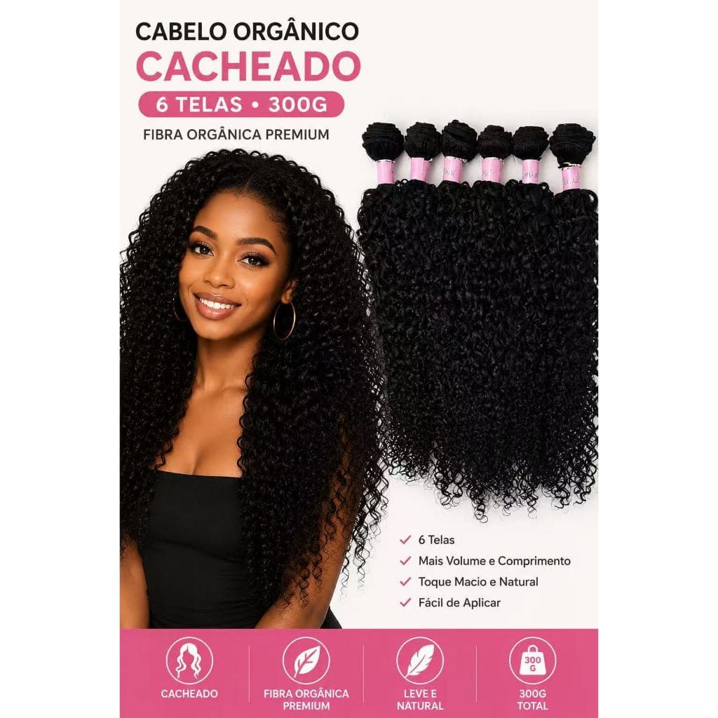 Cabelo Orgânico Cacheado belezura Para Entrelace 6 Telas 300g Comprimento Misto 70/75/80cm Fibra Premium