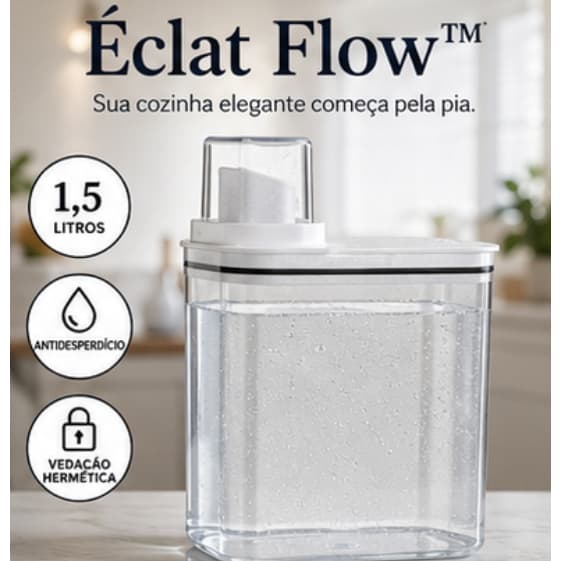 Dispenser de Detergente 1,5L Transparente com Dosador Antidesperdício e Vedação Hermética Éclat Flow™