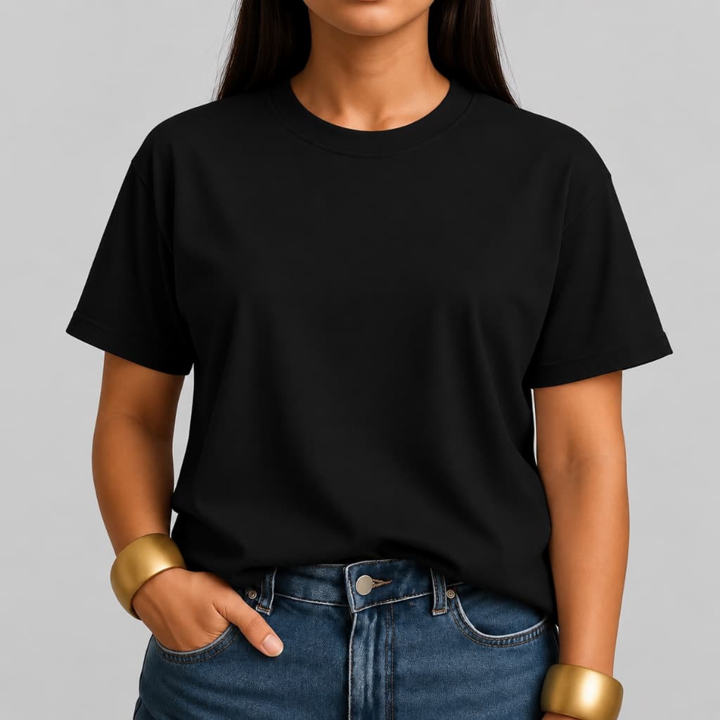 Camiseta Feminina Preta Lisa 100% Algodão Moda Fashion