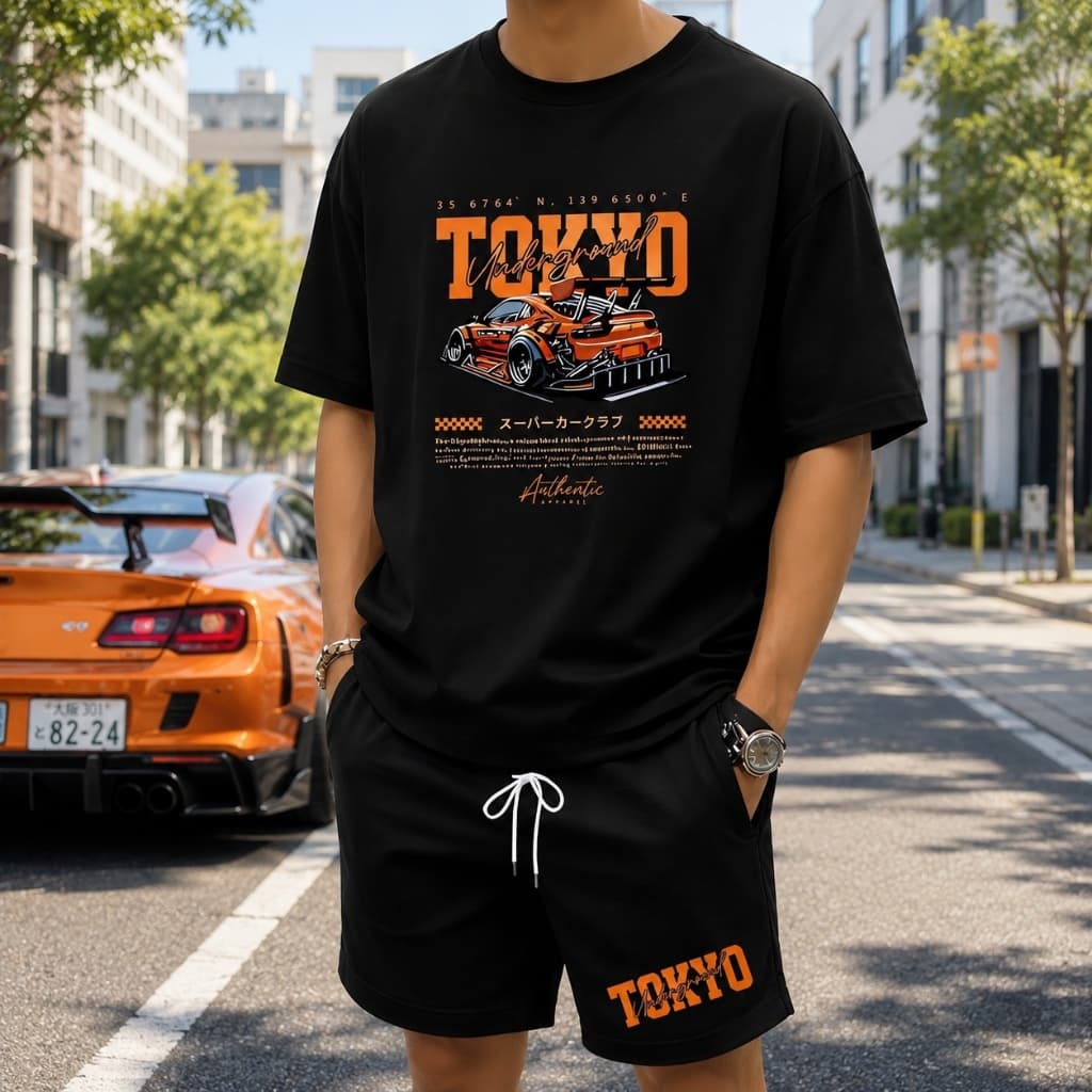 kit camiseta e bermuda Tokio conjunto streetwear short moletom