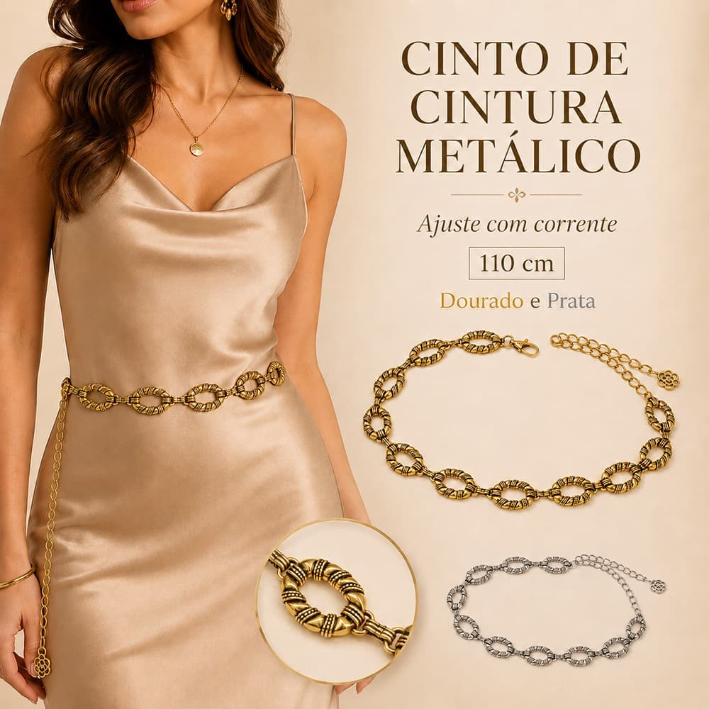 Cinto Corrente Feminino em Mental Mesclado Ajustável Moda Influencer FY2204-398