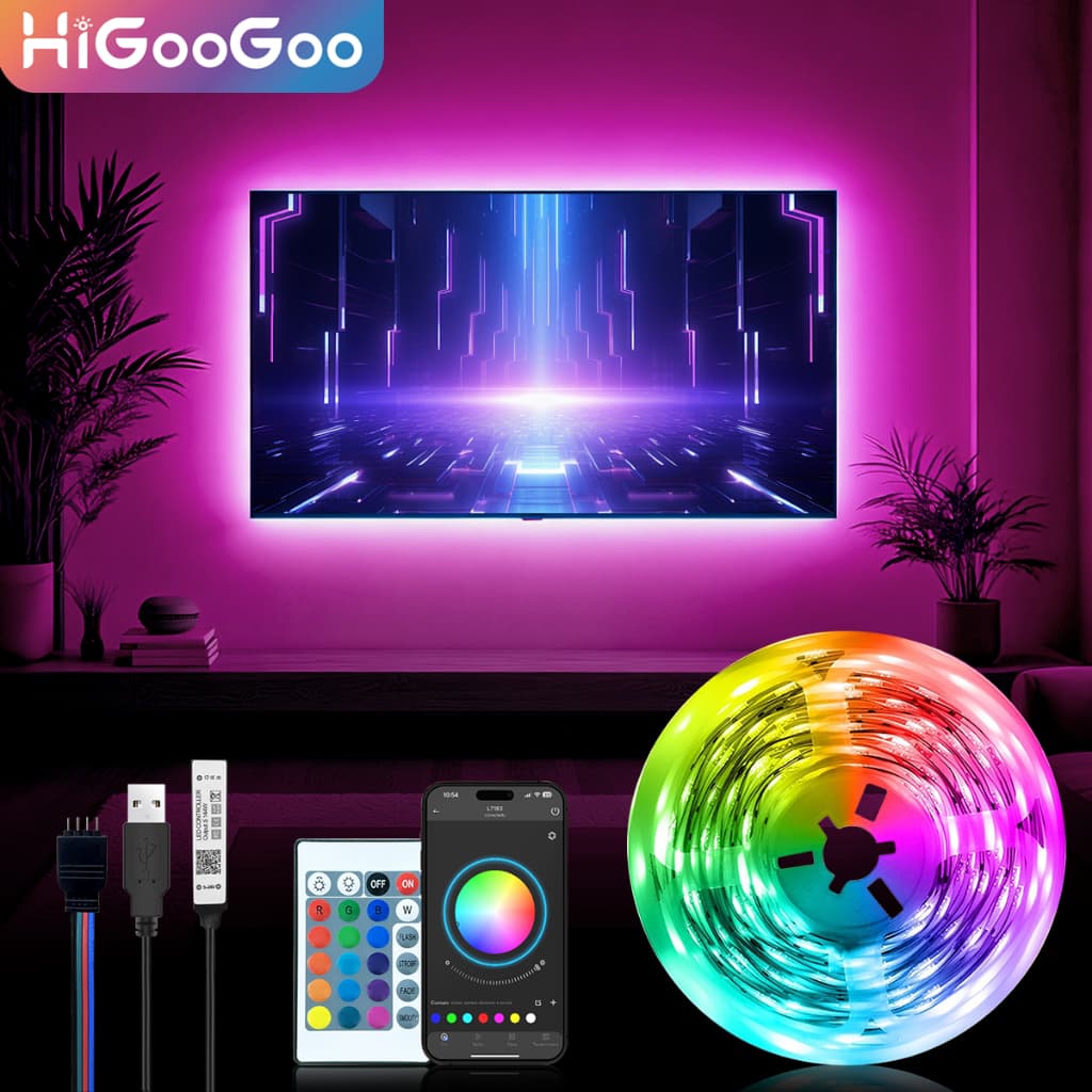 HiGooGoo Fita LED RGB 5M 10M 20M 30M com Controle Remoto Luz Colorida para Decoração Casa Teto