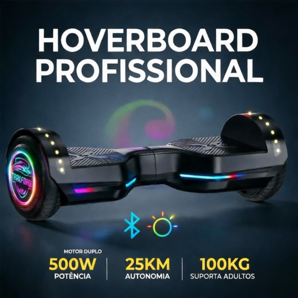 Hoverboard Skate Elétrico 500W Bluetooth LED 25km - Adulto e Infantil Hoverboard com Bluetooth Som e Rodas Luminosas