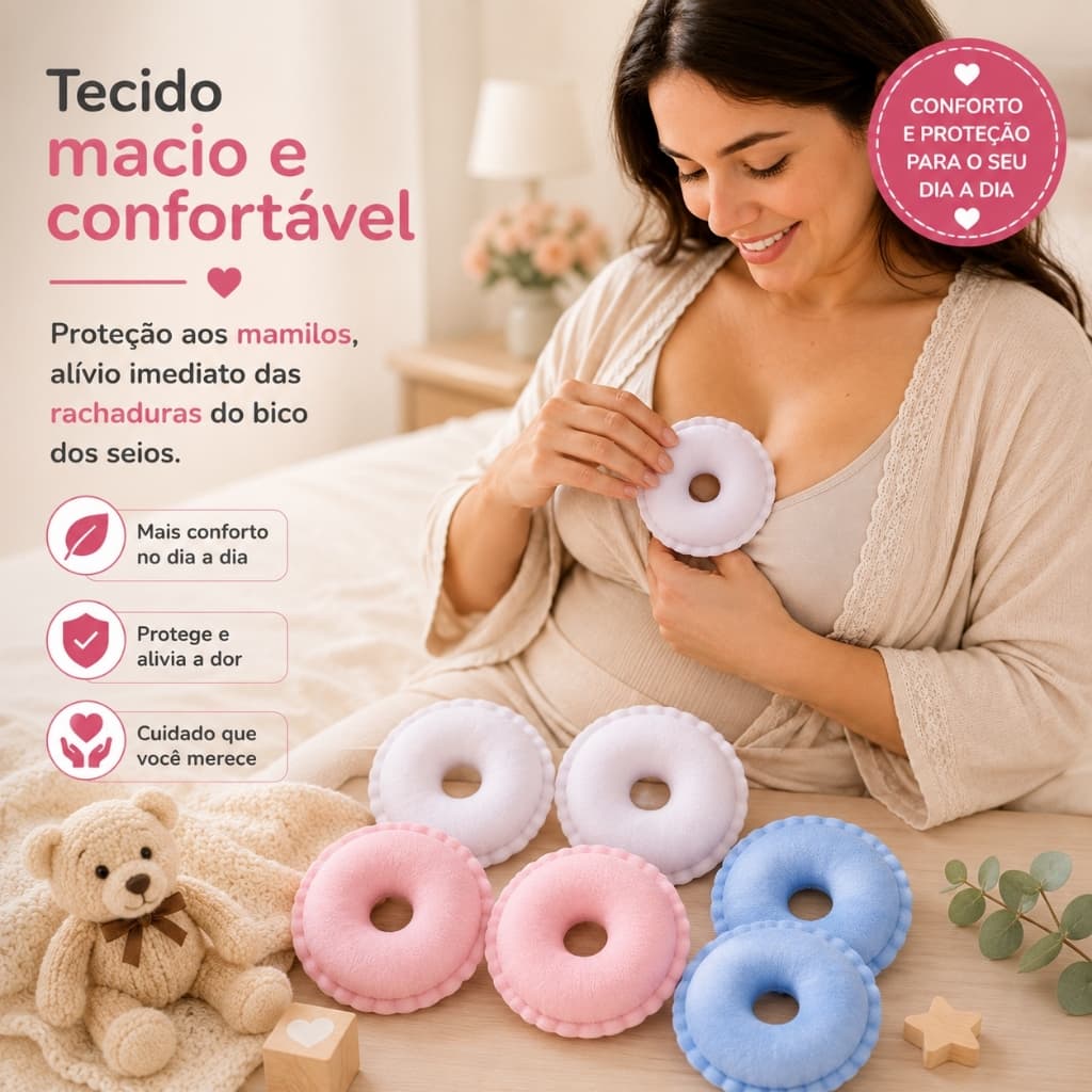 Kits de Rosquinha Amamentação - Protetor de Seios 100% Algodão Lavável Reutilizável | Conforto Pós-Parto