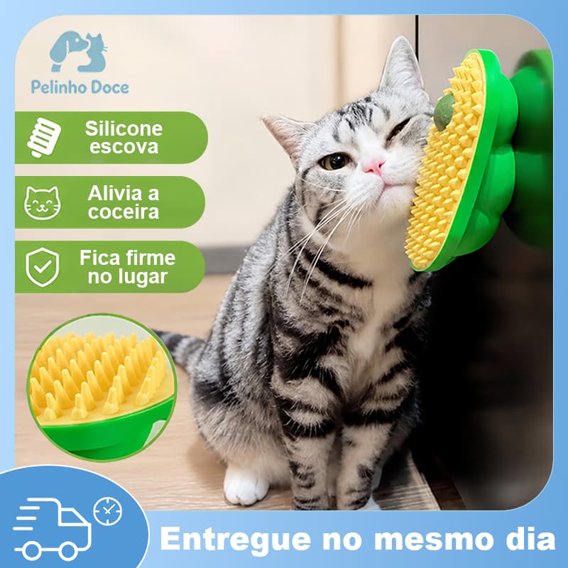 Escova de Ervilha Massageadora de Parede para Gatos com Catnip - Alívio da Coceira, Limpeza e Hálito Fresco