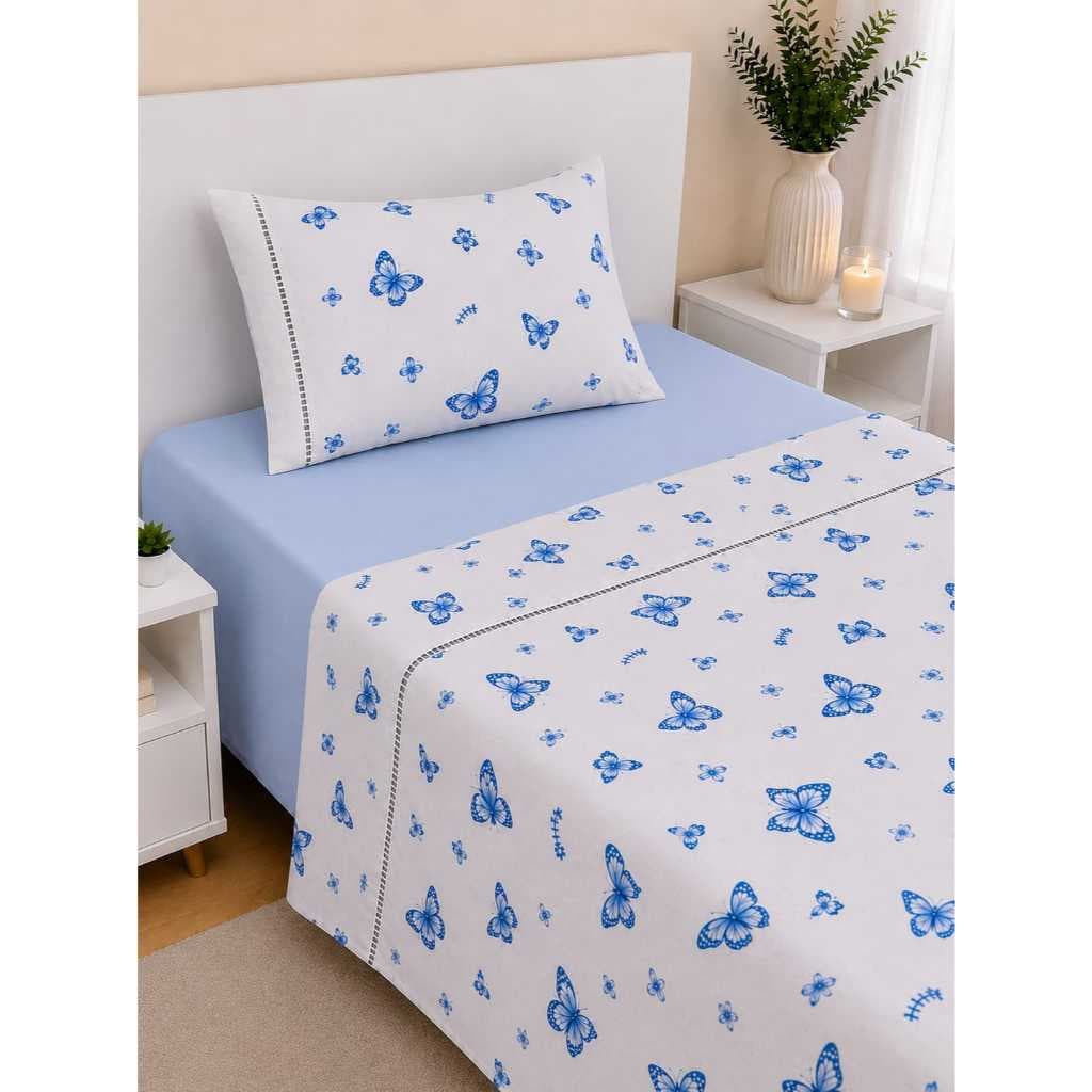 Jogo de Lençol Solteiro Completo 3 Peças Algodão Lençóis e Fronhas Ponto Palito Roupa de Cama