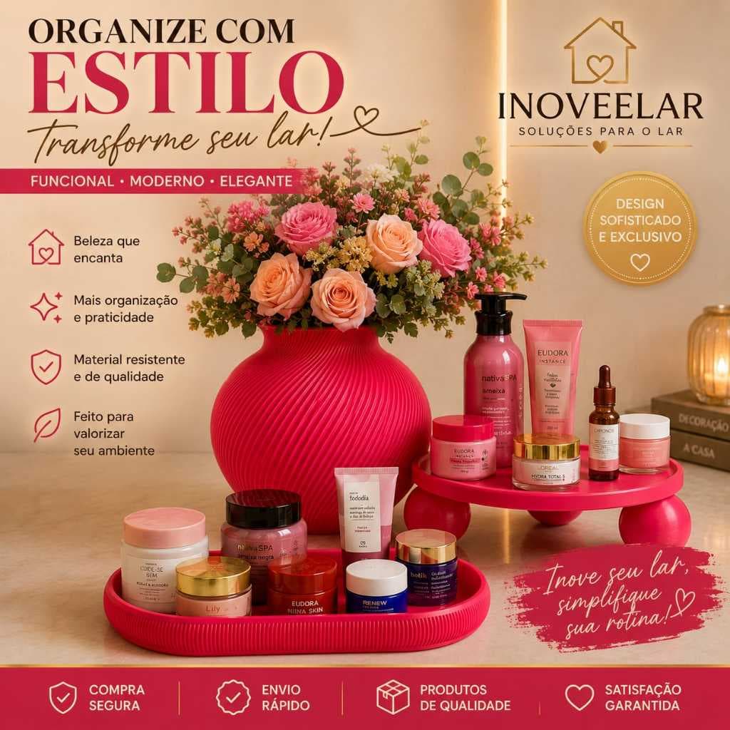 Kit Vaso Decorativo Moderno+ Bandeja para Perfumes + Organizador de Banheiro, Penteadeira, Sala e Lavabo
