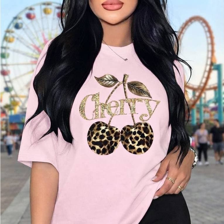 Camiseta Over Cereja Onça, Plus Size, Despojado, Tendência Verão, Lançamento Modal, 100% Algodão