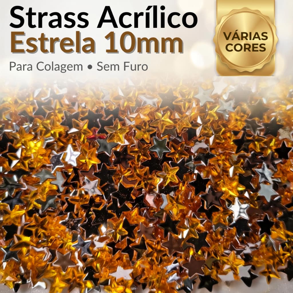 Strass Acrílico Estrela 10mm para Colagem Artesanato Customização Decoração
