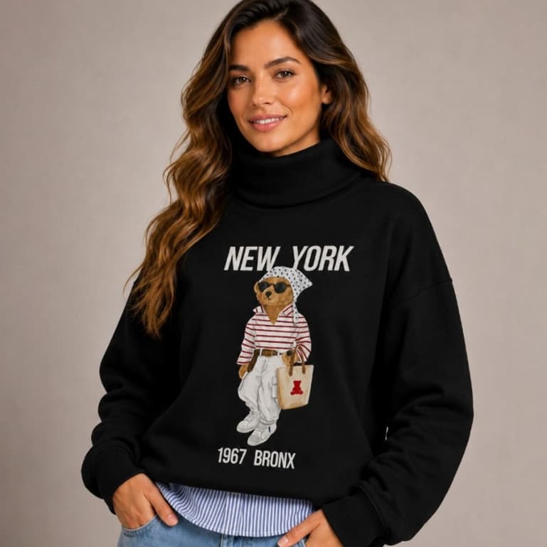 Moletom Feminino Blusa De Frio Ursinho Teddy New York 1967 Peluciado Premium Confortável e Estiloso