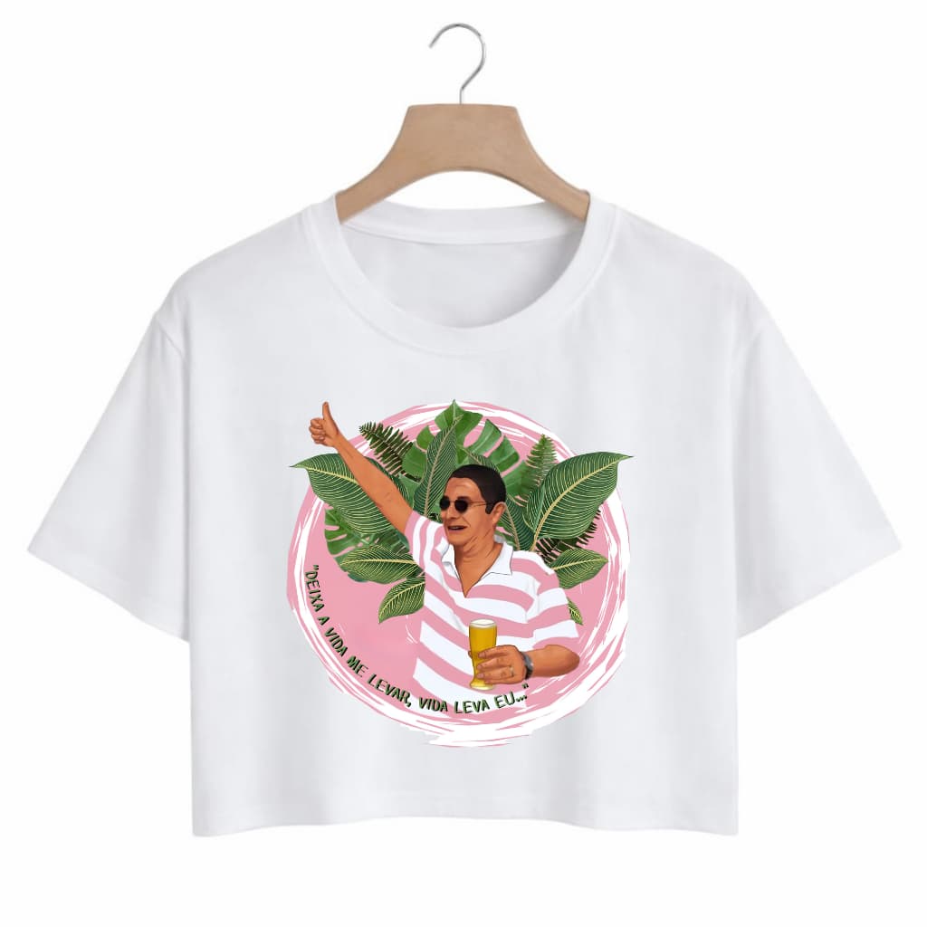 Cropped Oversized Zeca Pagodinho Brasilidades Cropped Feminino, 100% Algodão, Estampa, Streetwear e Moda Feminina.