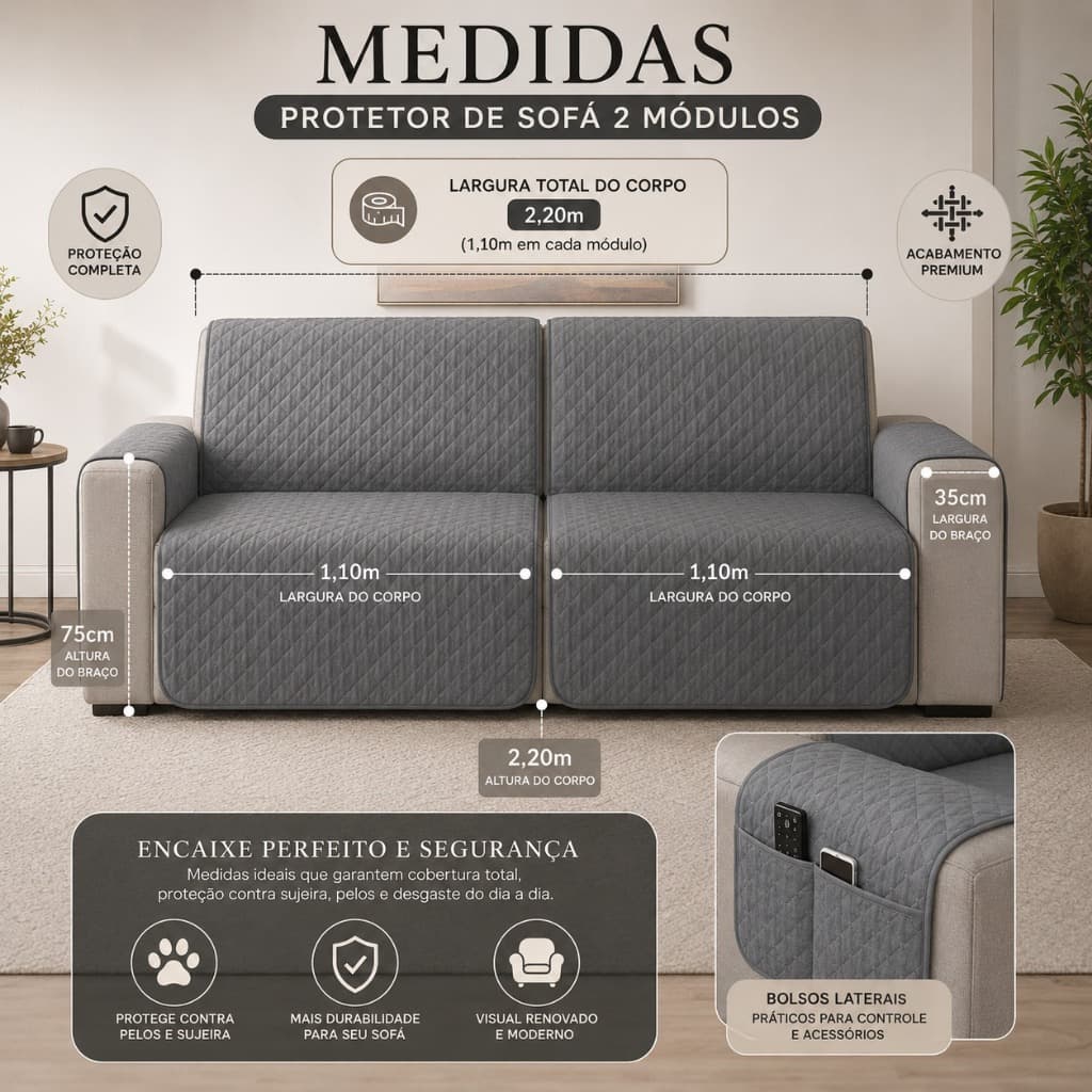 Protetor Capa de Sofá Retrátil 2,20x2,20 Matelado Acabamento Premium Alta Qualidade