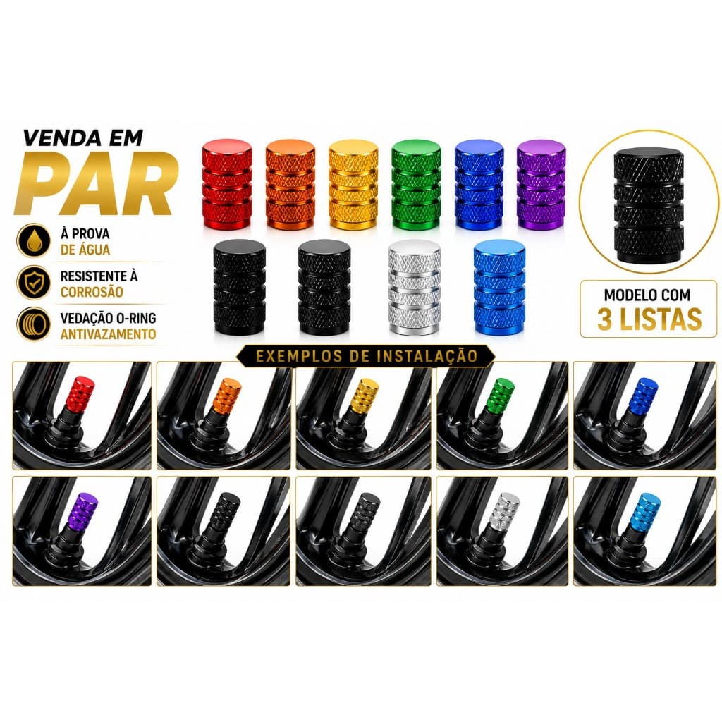 kit Tampinha Tampas Da Válvula Do Pneu De Carro De Metal Aluminio Carro Biquinho Moto Bicicleta Bike