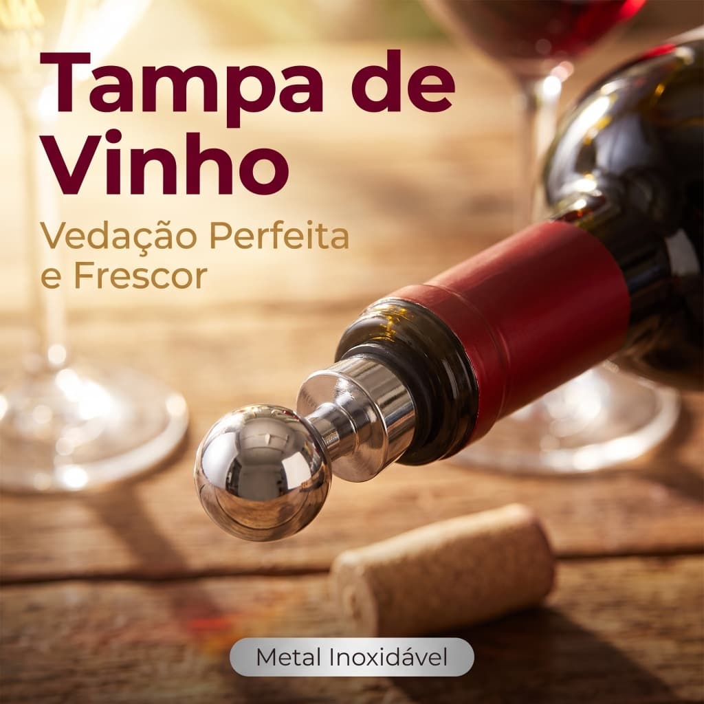 Tampa de Inox Vedante para Garrafa de Vinho Substitui Rolha Descartável