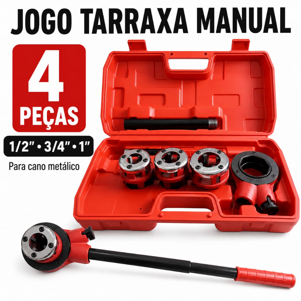 Jogo Tarraxa Manual Cano Metálico - 1/2 3/4 1Pol 4 Peças