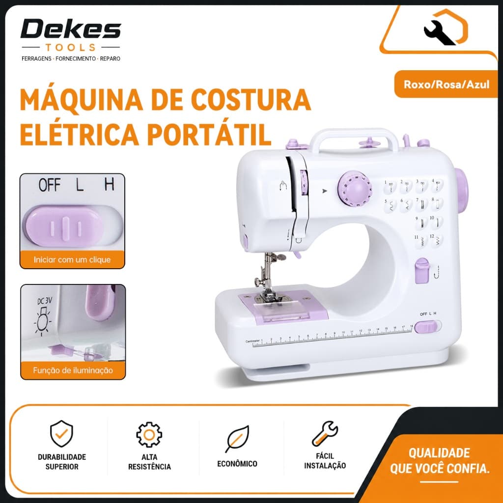 Dekes Máquina De Costura Multifuncional Com Vários Pontos, Iluminação E Mesa Ampliada