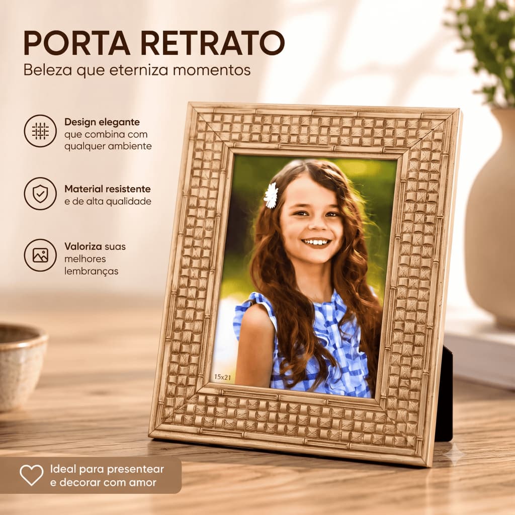 Porta Retrato Marrom Texturizado 23x29 Foto 15x21 Moldura Decorativa Mesa Aparador Sala