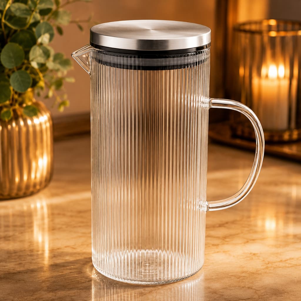 Jarra de Vidro Marine 1,4 Litros com Tampa de Inox para Água, Sucos, Chá e Drinks
