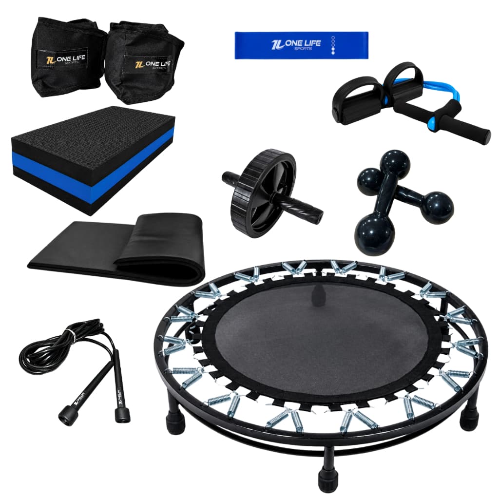 Kit Aeróbico MiniJump Halter 2kg Caneleira Step Roda Extensor Band Corda Colchonete Treino Funcional