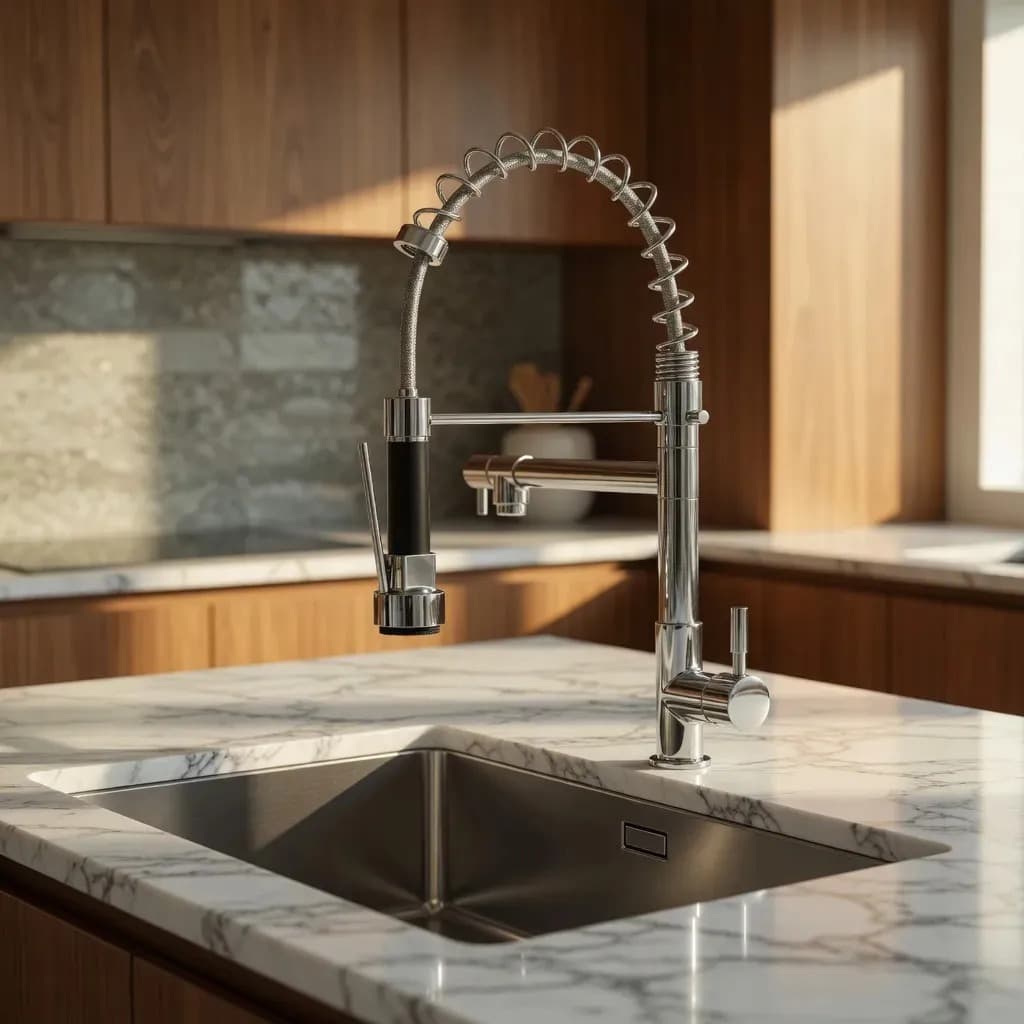 Torneira Gourmet Cozinha Bancada Flexivel com Extensor Spray Inox Cromado Torneira Jato Duplo