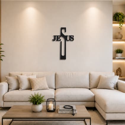 Quadro Decorativo Religioso Jesus Cruz MDF Vazado Decoração Cristã Moderna para Parede - moderno