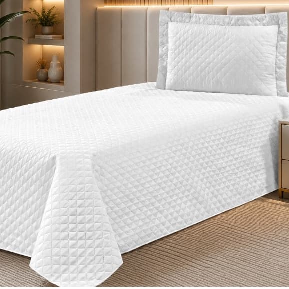 Colcha Cobre Leito Solteiro 2,20m x 1,50m com Porta Travesseiro Matelado Tecido Macio e Durável