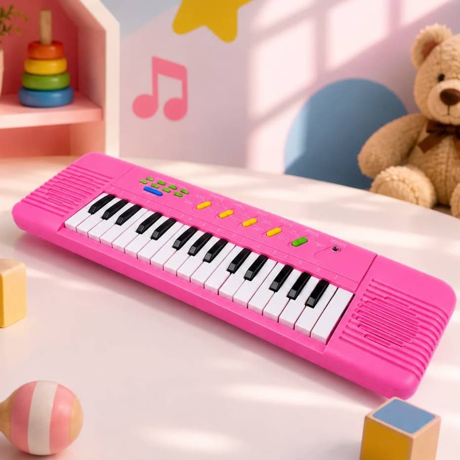 Teclado Piano Infantil Musical Rosa Com Microfone Brinquedo Educativo