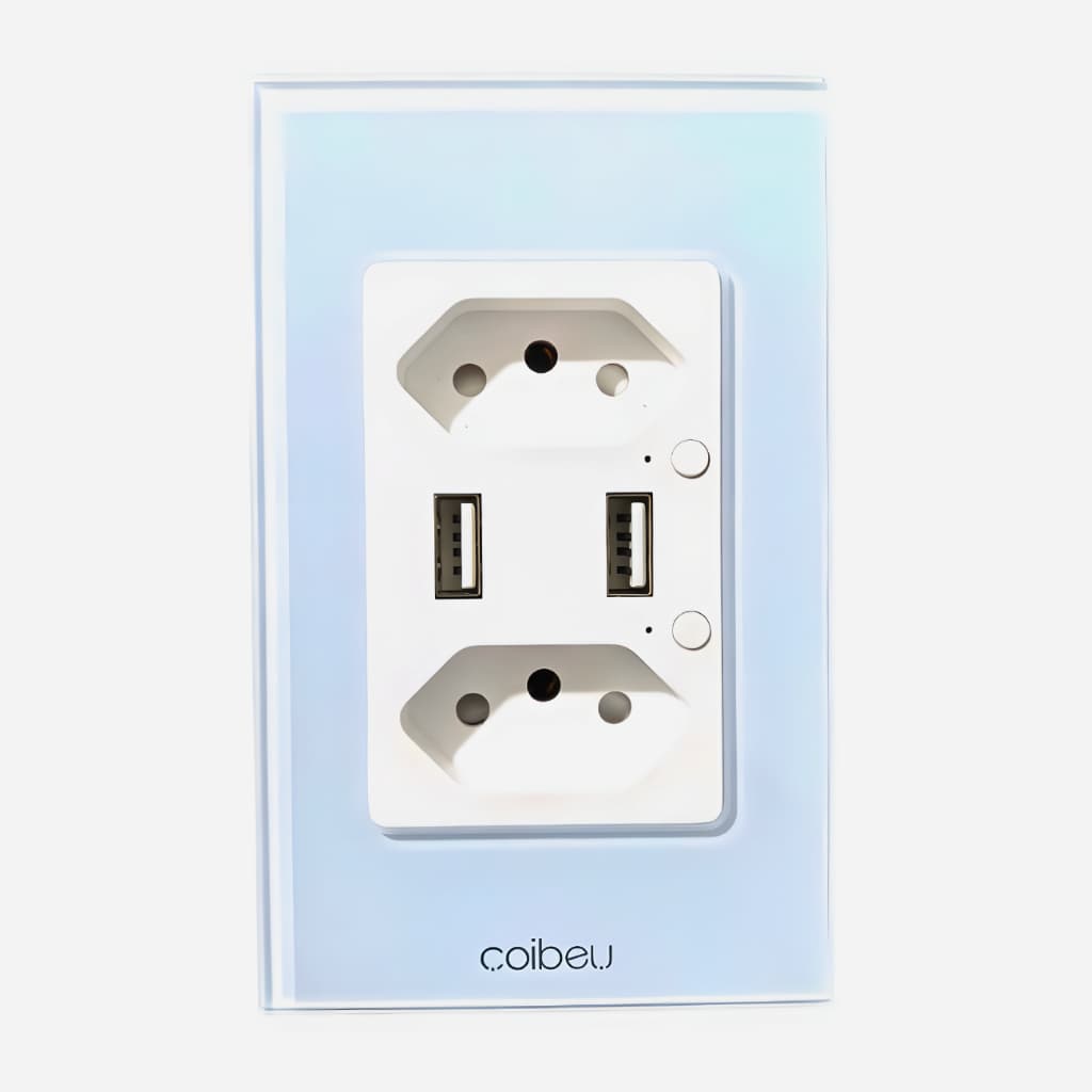 Tomada WiFi Inteligente Painel 2 USB 16A Automação Residencial Controle por Voz