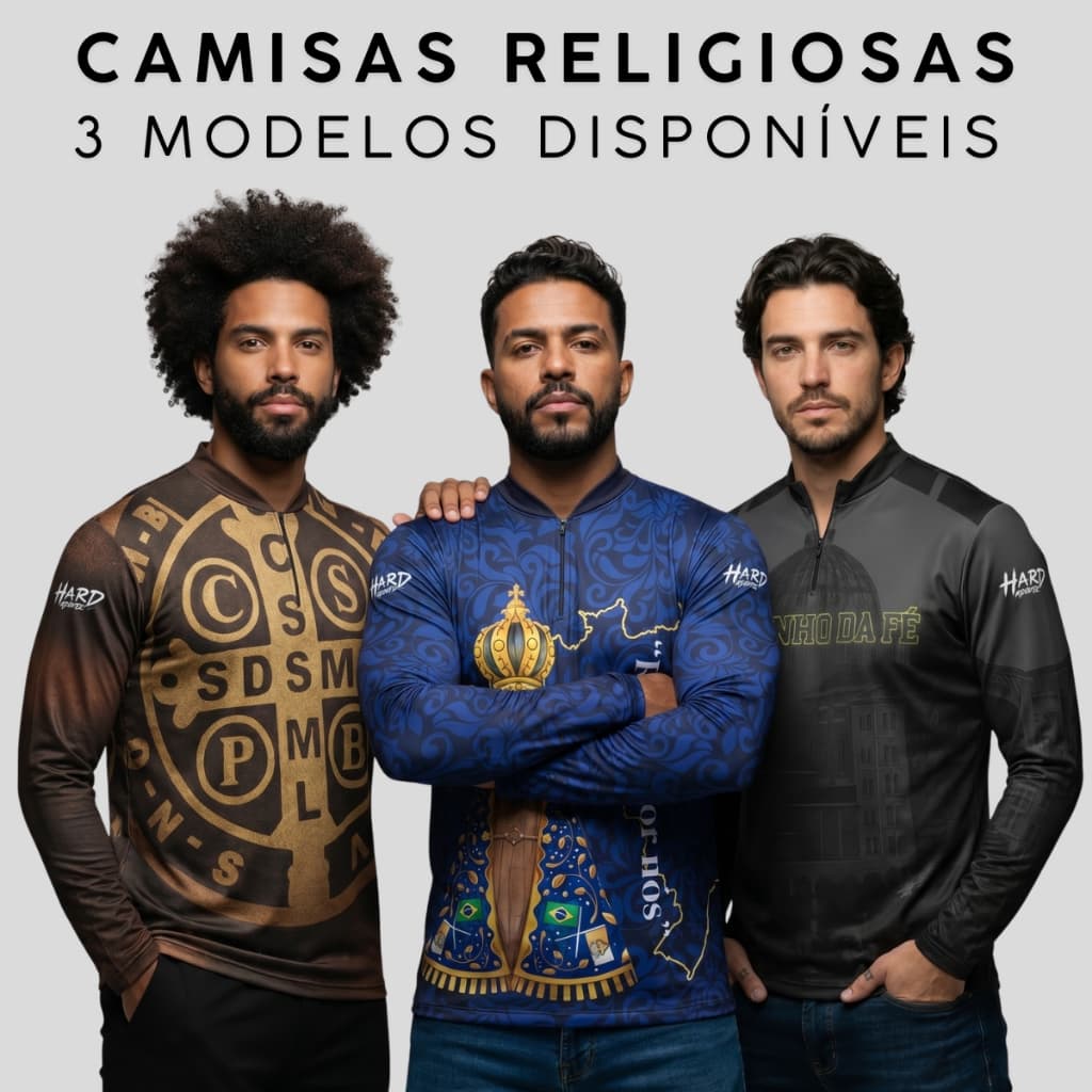 Camisa Religiosa Católica Uv50 Dry Fit Romeiro Da Fé Zíper Proteção Solar