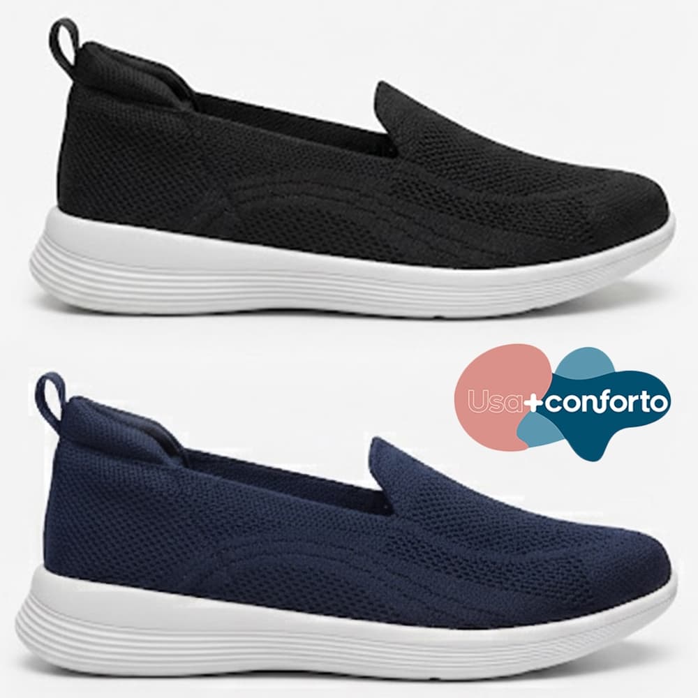 Tênis Feminino Usaflex Slip On Tecido Tricot Joanetes