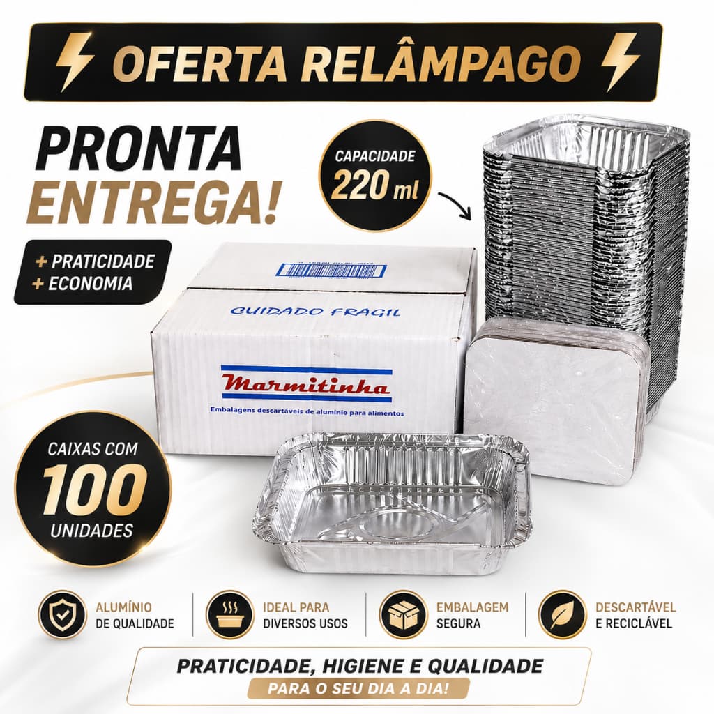 Marmitinhas de Alumínio 220ml M90 com tampa para Bolos Empadas Doces e Lembrancinhas - CX 100 UN