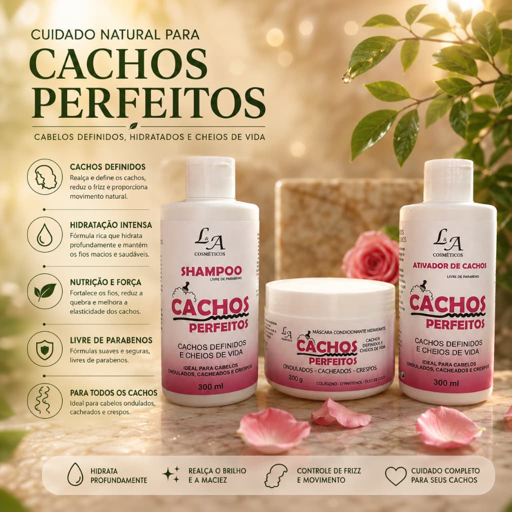 Kit Cachos perfeitos Shampoo + Ativador de cachos + Mascara Cachos