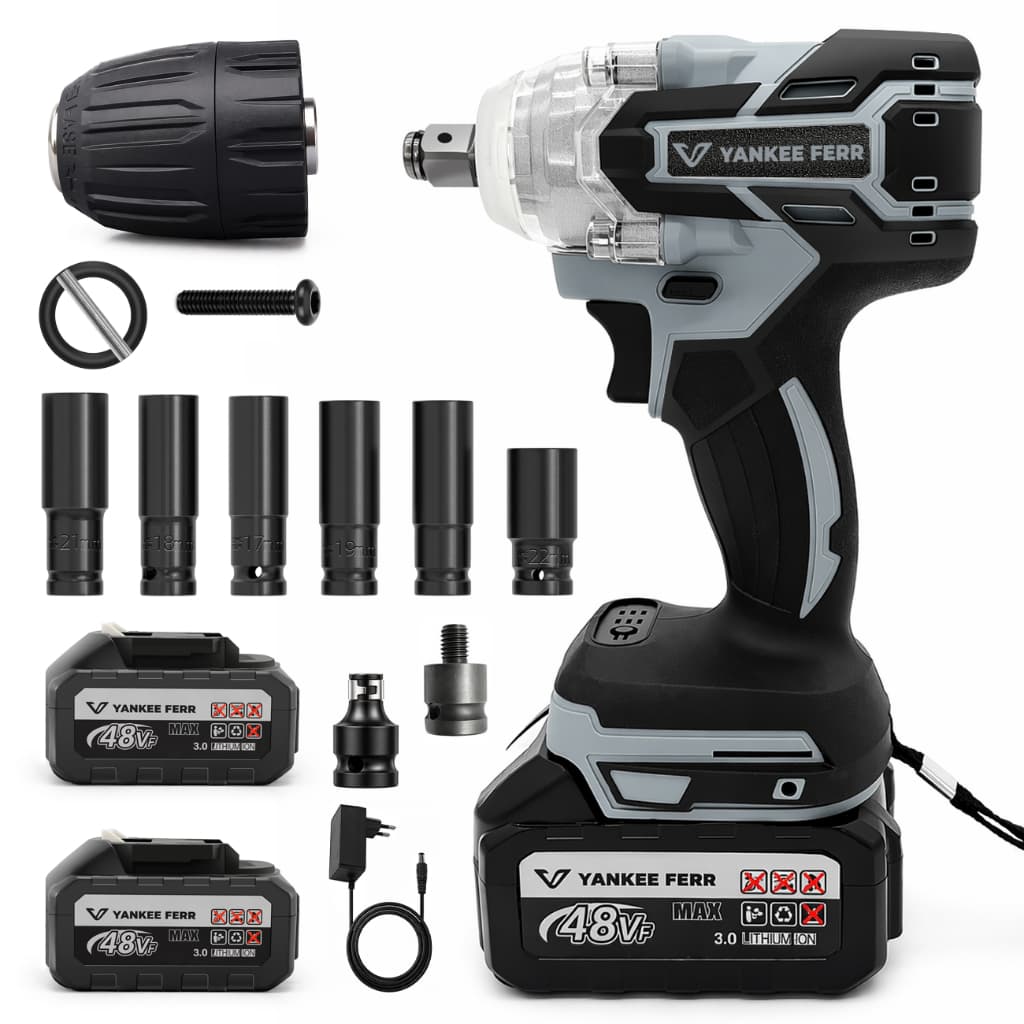 Chave de Impacto Sem Fio 48V 800Nm Brushless com Ferramenta elétrica de alto torque com 2 baterias