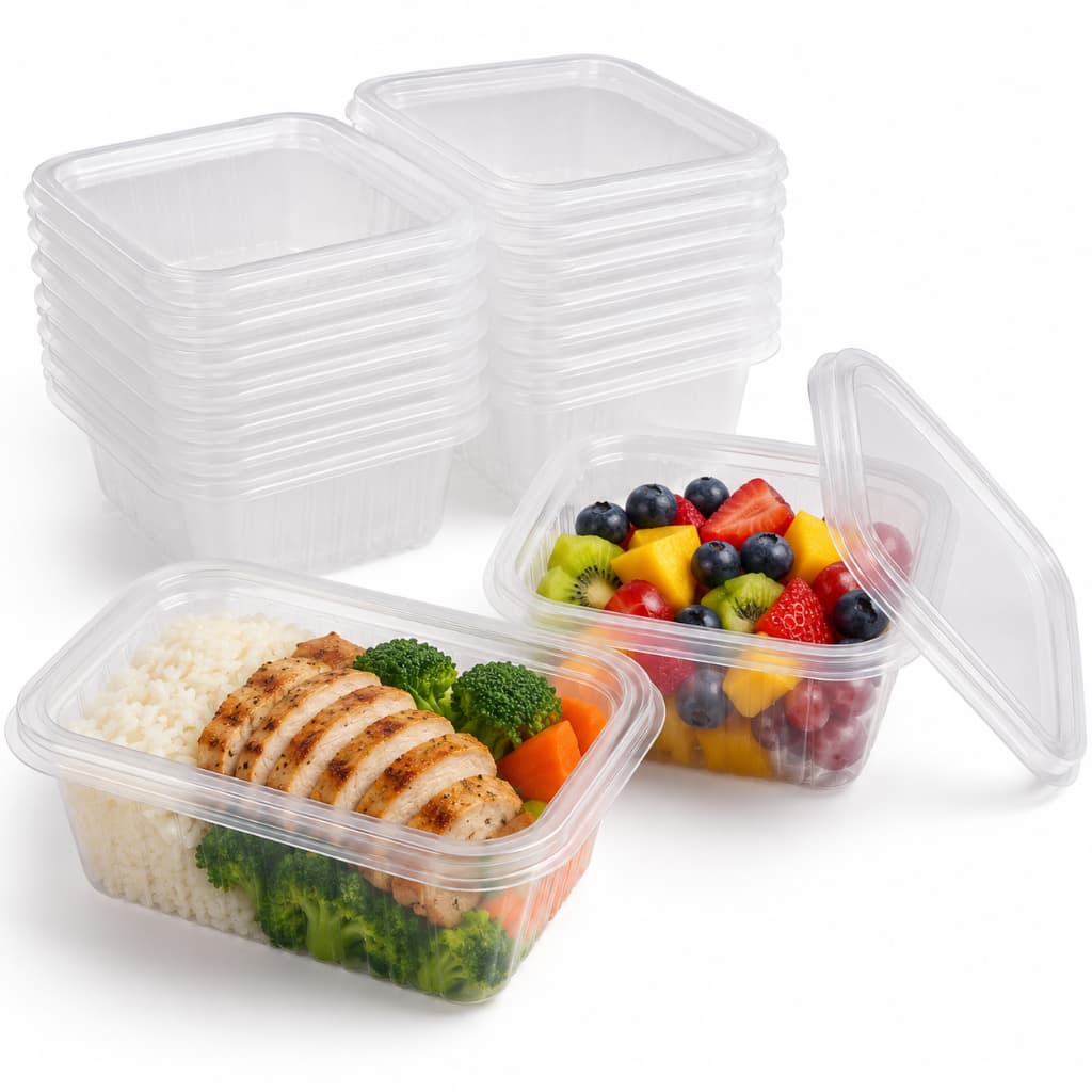 Kit Pote Retangular Descartável 250/500ml Com Tampa BPA Free Freezer Microondas Marmita Fitness