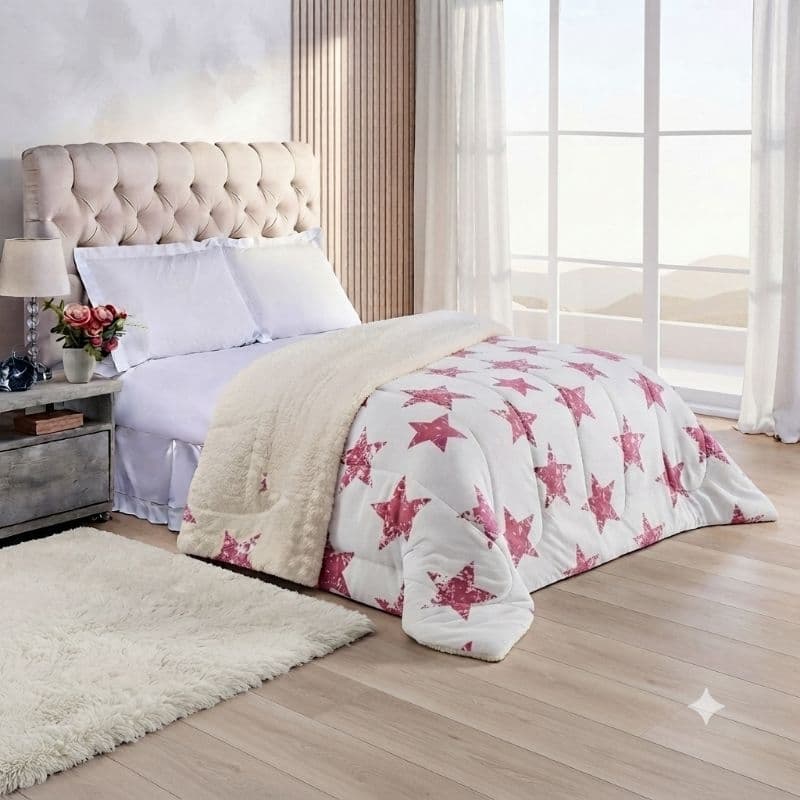 Coberdrom Queen Everest 01 Peca Dupla Face Sherpa/Manta Frio Inverno Edredom Luxo Fofo