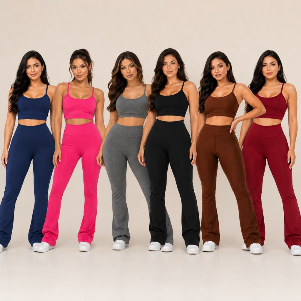 Conjunto Fitness Academia Feminino Calça Legging Flare Cintura Alta e Top Para Yoga Pilates