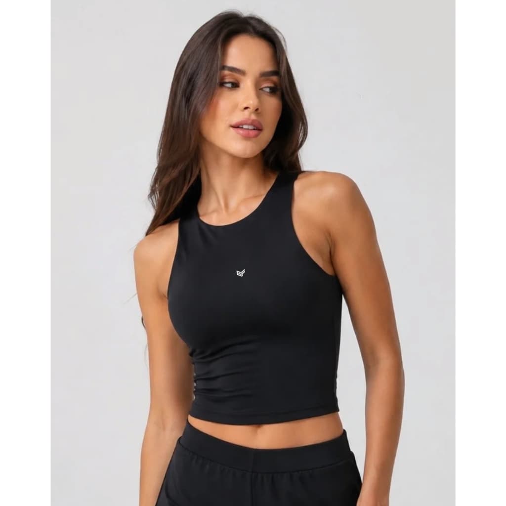 Cropped Blackout Regata Academia Feminino em Suplex Premium
