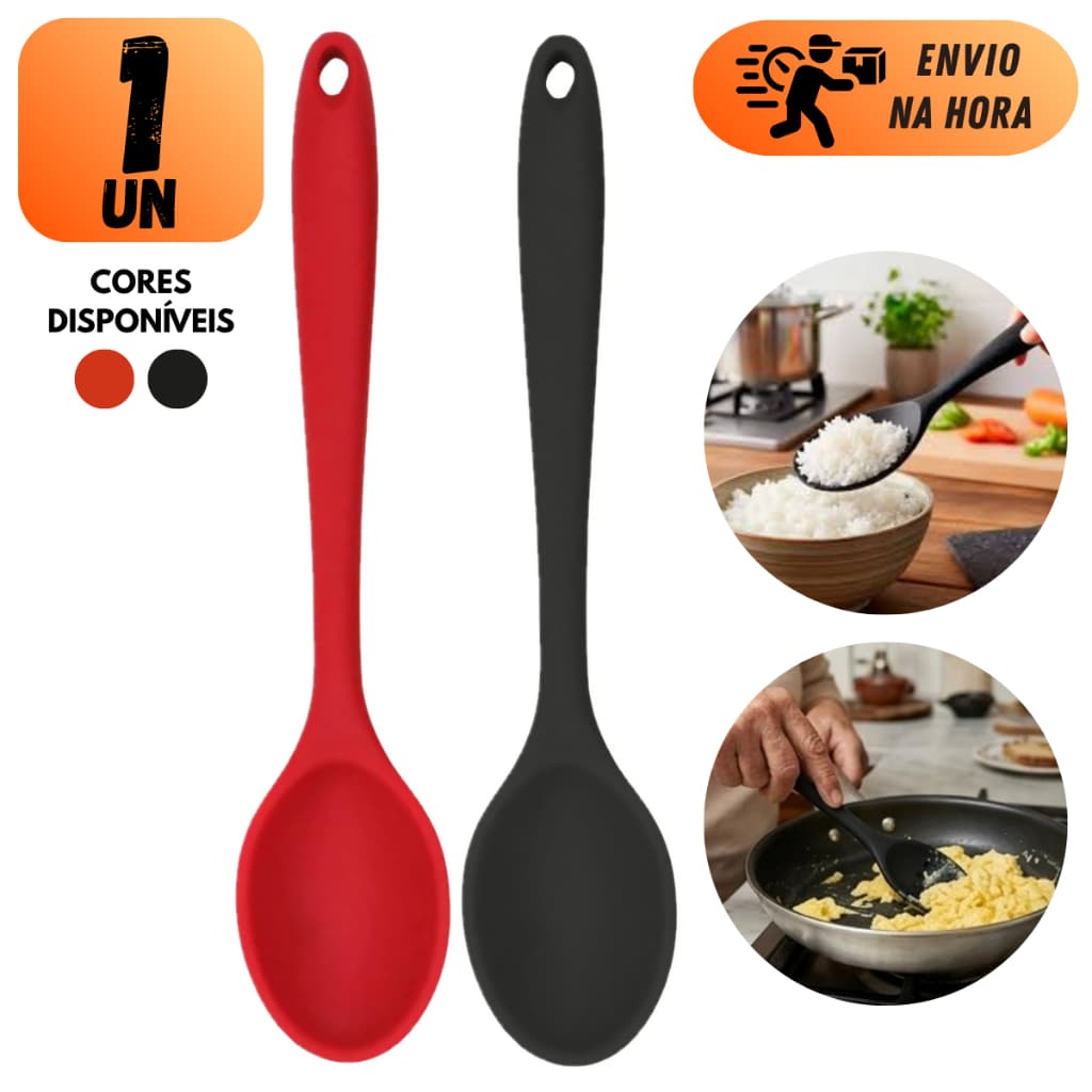 COLHER DE ARROZ GRANDE SILICONE 28CM NÃO RISCA PANELAS ANTIADERENTES FÁCIL DE LIMPAR RESISTENTE
