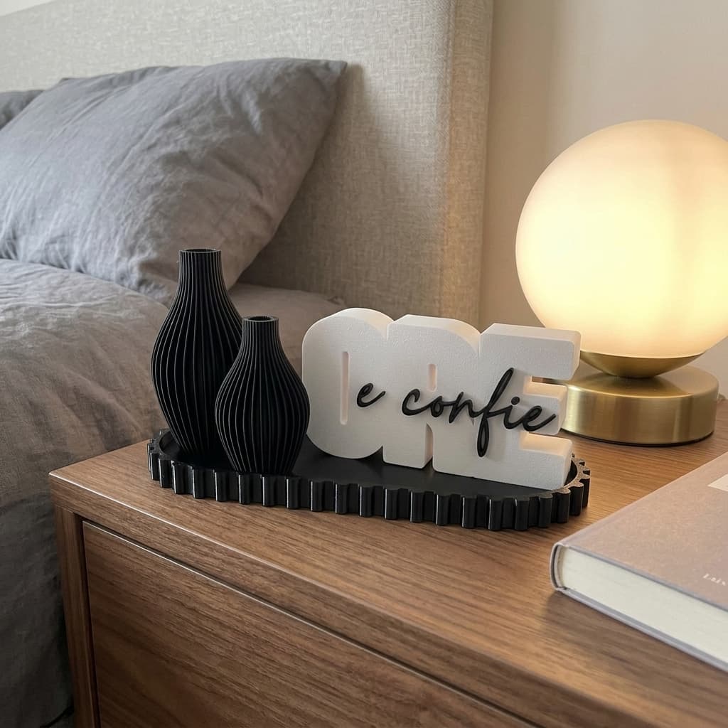 Ore e Confie 2 Vasos Bandeja Para Sala Kit Decoração Letreiro Quarto Escritórios