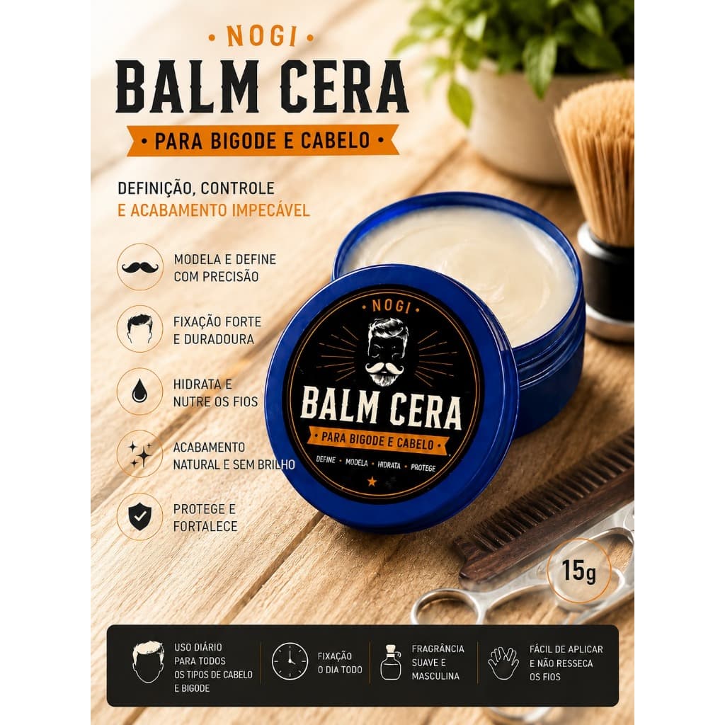 Balm Fixador Classic Barber Cera Fixa Fácil Efeito Natural Controle do frizz Definição Longa duração Sem brilho
