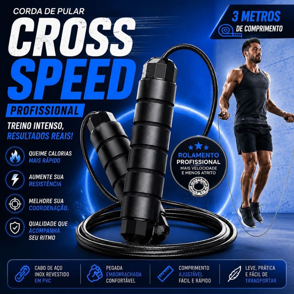 Corda de Pular Crossfit Speed Rope Profissional Ajustável 3 Metros Rolamento Aço Inox