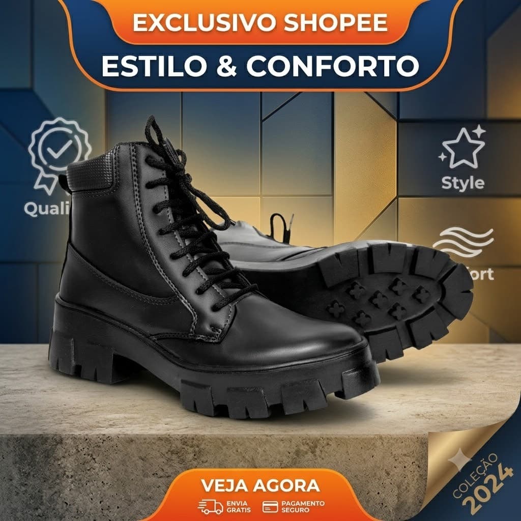 Bota Coturno Feminina Tratorada Cano Medio Cadarço Blogueira Confortavel Bota Preta Tratorado Casual Envio Rapido