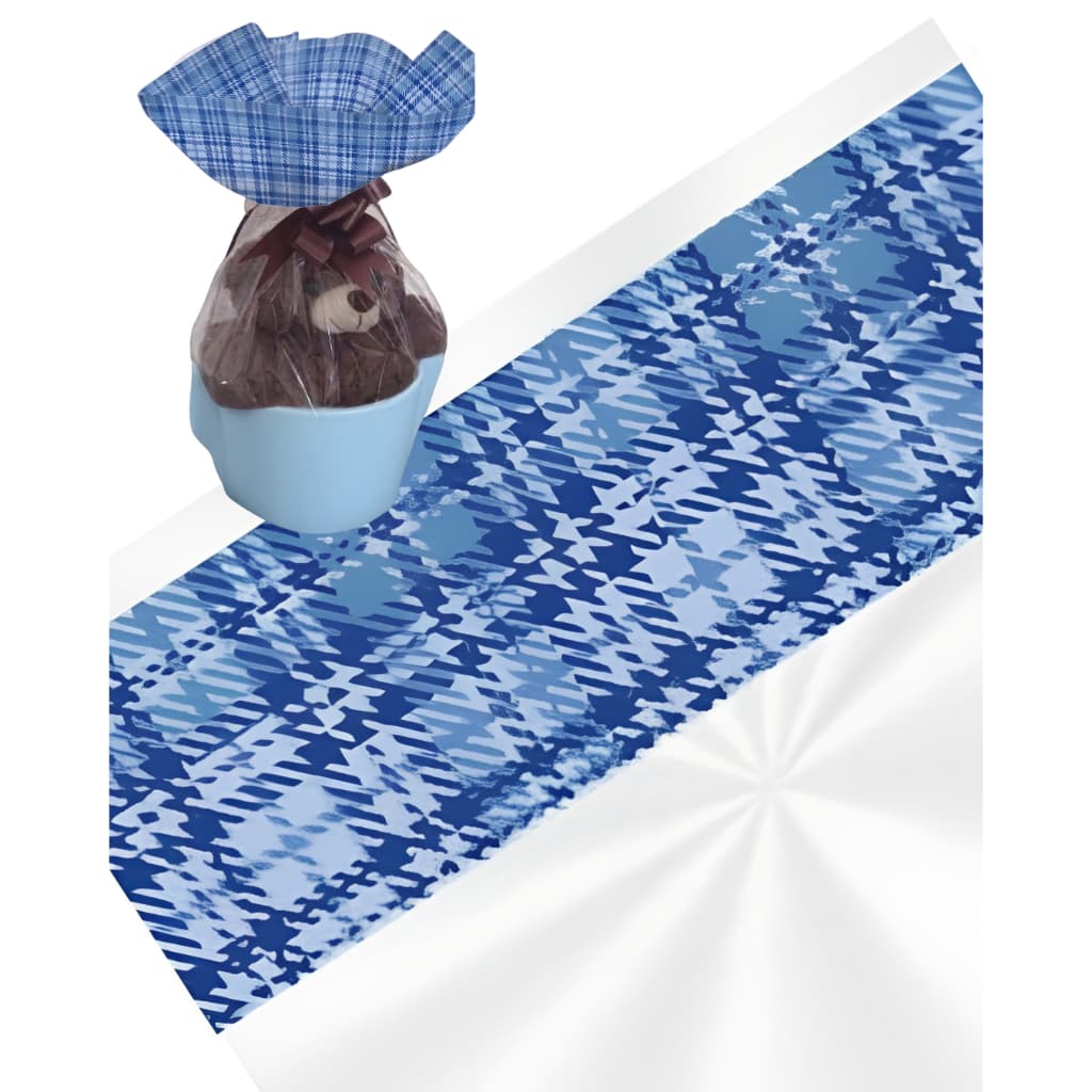 Saco Para Cesta Celofane Embalagem 35x59 Azul Estampado Decorado Xadrez Masculino Com 10 ou 25