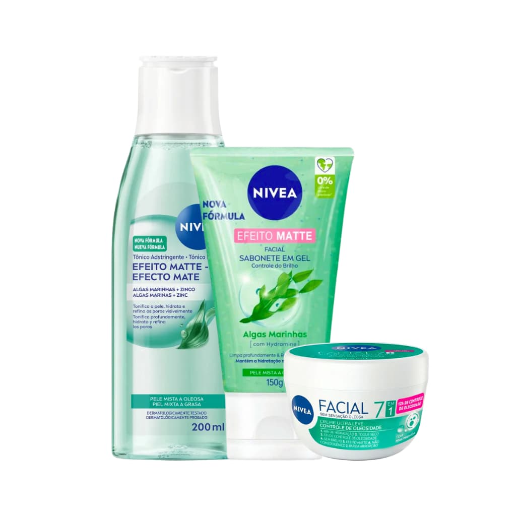 Kit Sabonete Facial + Tonico Adstringente Pele Oleosa + Creme Facial Ultra Leve Nivea